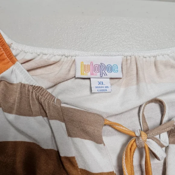 LuLaRoe Debra XL 16/18 Striped Fall Tunic Top Boho Pumpkin Spice Colors - Picture 6 of 7